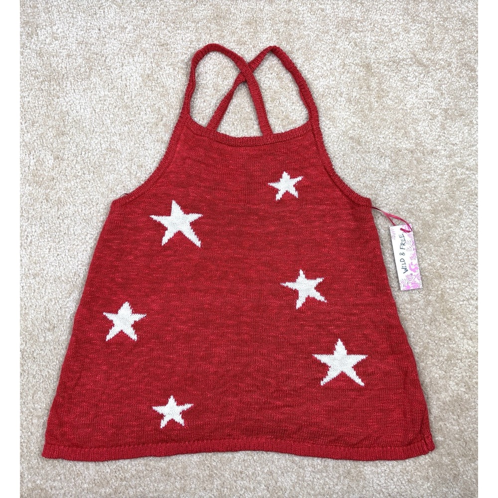 Freshman Tank Top Size Large Red Knit White Stars Women's USA Crossback July 4